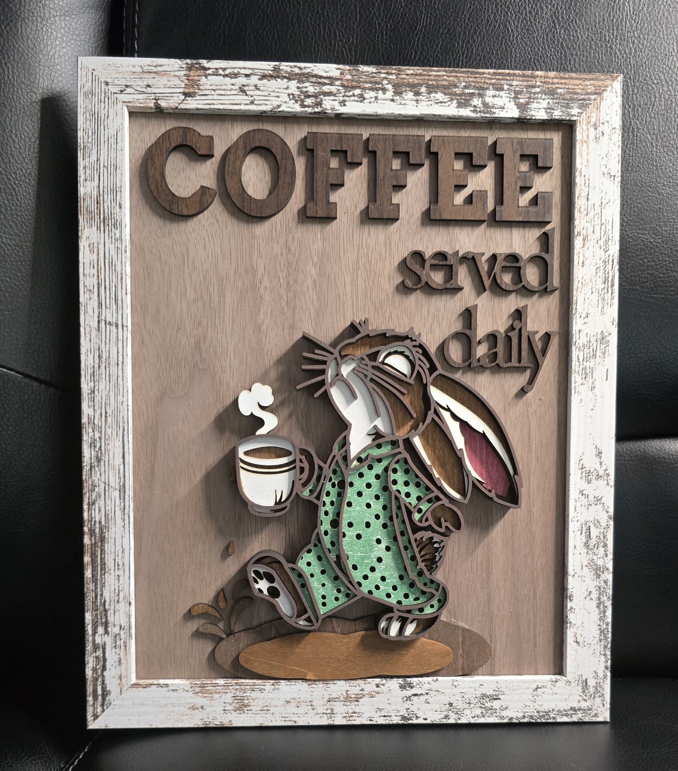 Handmade wood coffee sign with an owl design