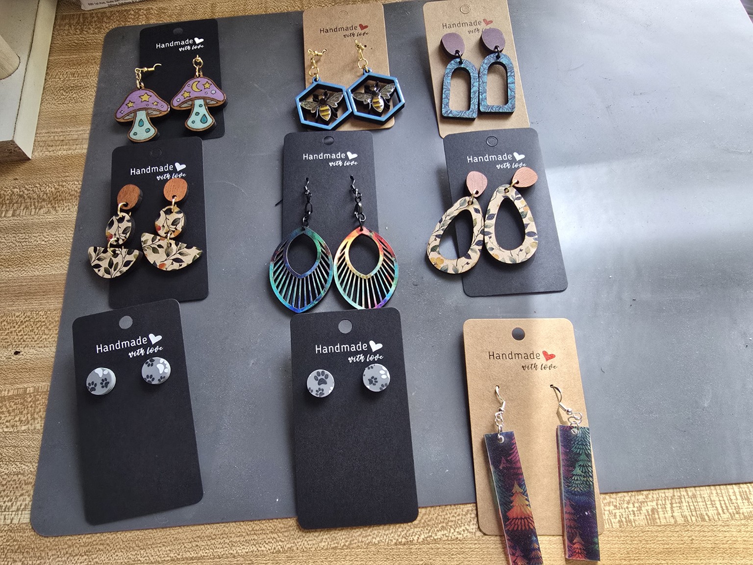 A collection of handmade earrings in different styles
