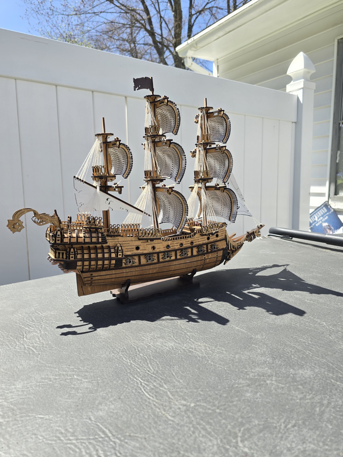 Detailed wooden ship wall art
